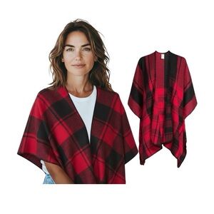 Buffalo Plaid Ruana Layering Piece Wrap
